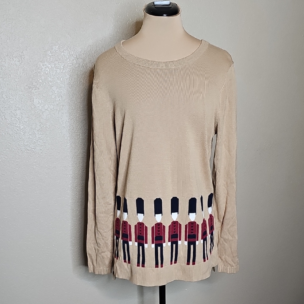 crown & ivy Tan Sweater with Red and Black Design